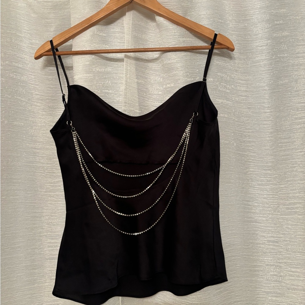 Elegant Black Camisole with Chain Detail